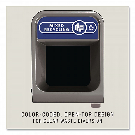 Configure Indoor Recycling Waste Receptacle, Mixed Recycling, 33 gal, Metal, Gray (1961629)