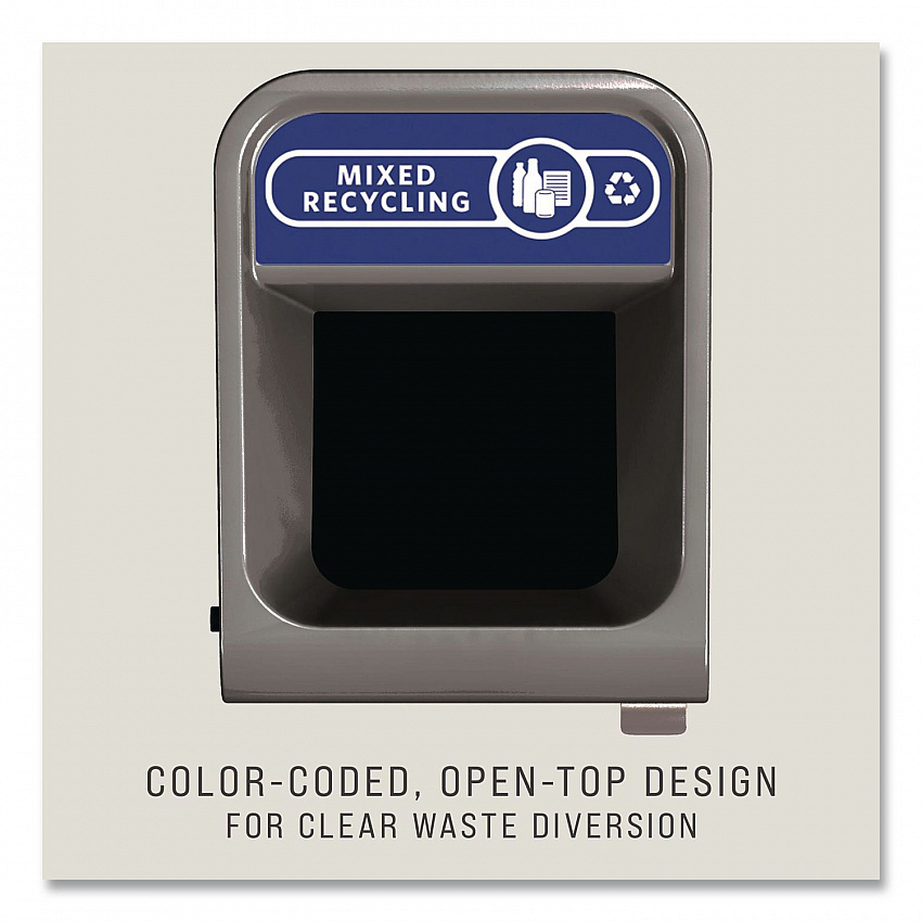 Configure Indoor Recycling Waste Receptacle, Mixed Recycling, 33 gal, Metal, Gray (1961629)