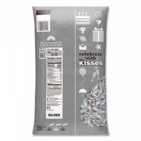 KISSES Milk Chocolate Candy, Silver Foils, 60 oz Bag (HEC33458)