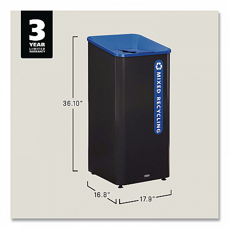 Sustain Decorative Refuse with Recycling Lid, 23 gal, Metal/Plastic, Black/Blue (2078980)
