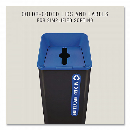 Sustain Decorative Refuse with Recycling Lid, 23 gal, Metal/Plastic, Black/Blue (2078980)