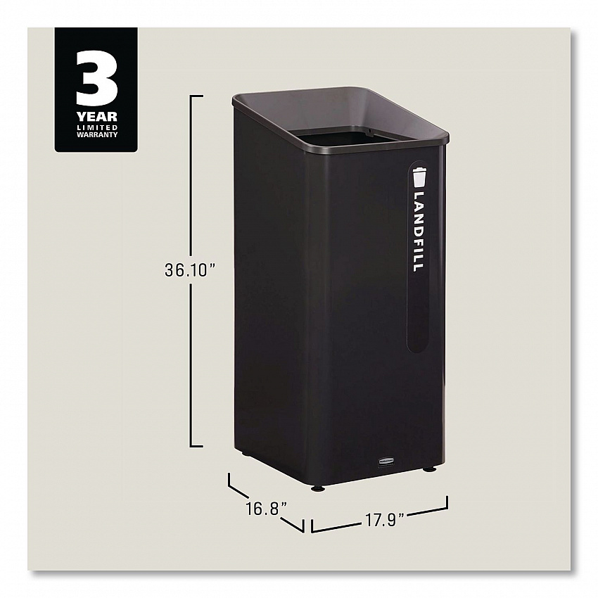 Sustain Decorative Refuse with Recycling Lid, 23 gal, Metal/Plastic, Black (2078988)