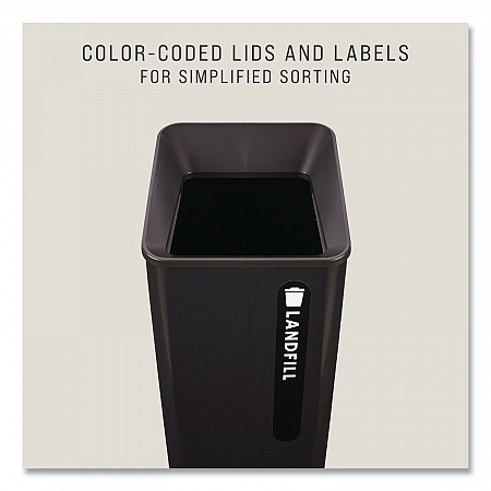 Sustain Decorative Refuse with Recycling Lid, 23 gal, Metal/Plastic, Black (2078988)