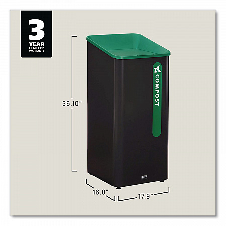 Sustain Decorative Refuse with Recycling Lid, 23 gal, Metal/Plastic, Black/Green (2078992)