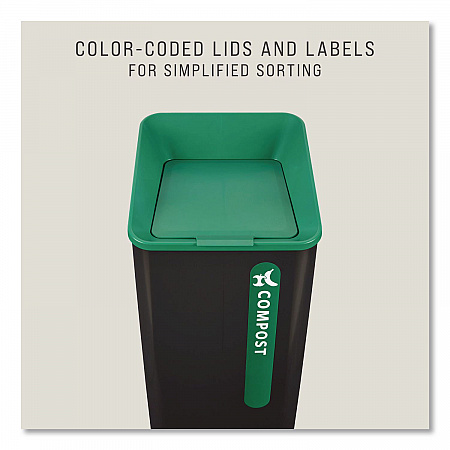 Sustain Decorative Refuse with Recycling Lid, 23 gal, Metal/Plastic, Black/Green (2078992)
