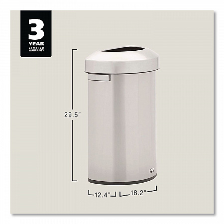 Refine Series Half Round Waste Receptacle, 16 gal, Plastic/Stainless Steel (2147550)
