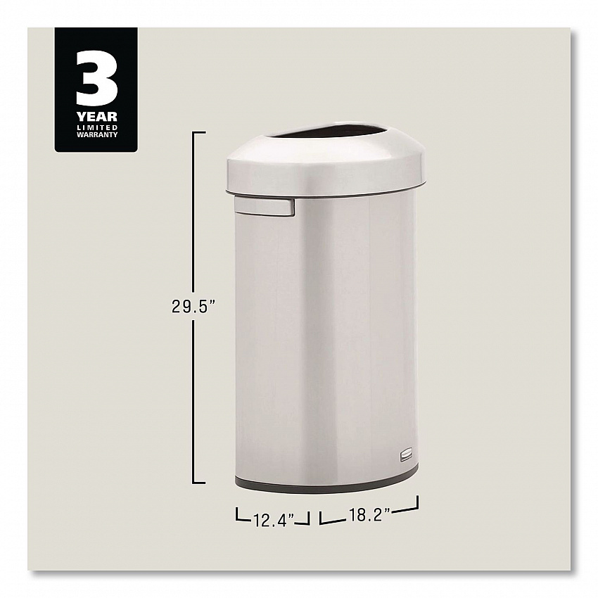 Refine Series Half Round Waste Receptacle, 16 gal, Plastic/Stainless Steel (2147550)