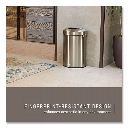 Refine Series Half Round Waste Receptacle, 16 gal, Plastic/Stainless Steel (2147550)
