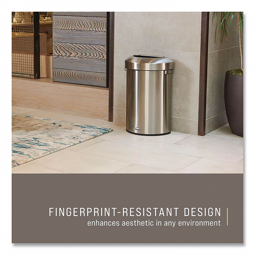 Refine Series Half Round Waste Receptacle, 16 gal, Plastic/Stainless Steel (2147550)