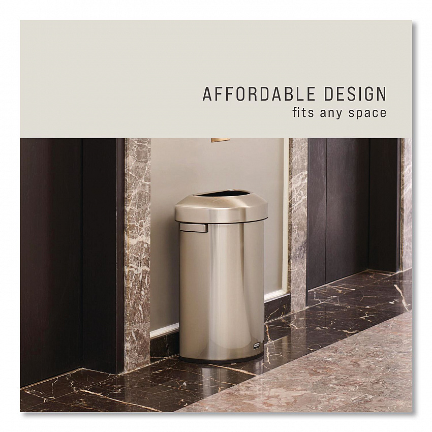 Refine Series Half Round Waste Receptacle, 16 gal, Plastic/Stainless Steel (2147550)