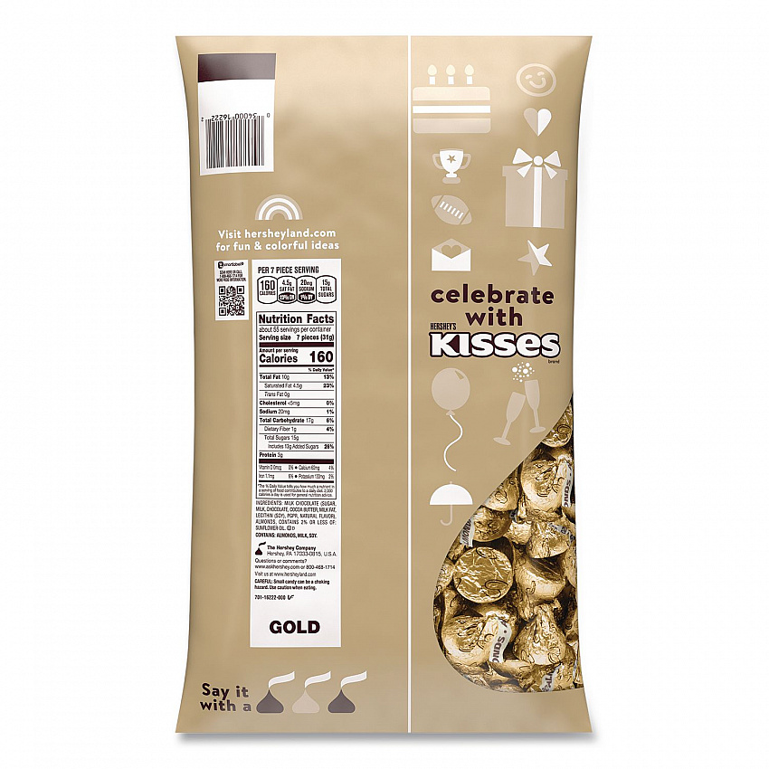 KISSES with Almonds, Gold Foils, 60 oz Bag (HEC62083)