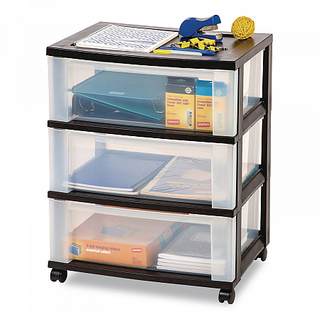 Three-Drawer Durable Storage Cart, Plastic, 22 x 15.69 x 25.48, Clear/Black (270012)