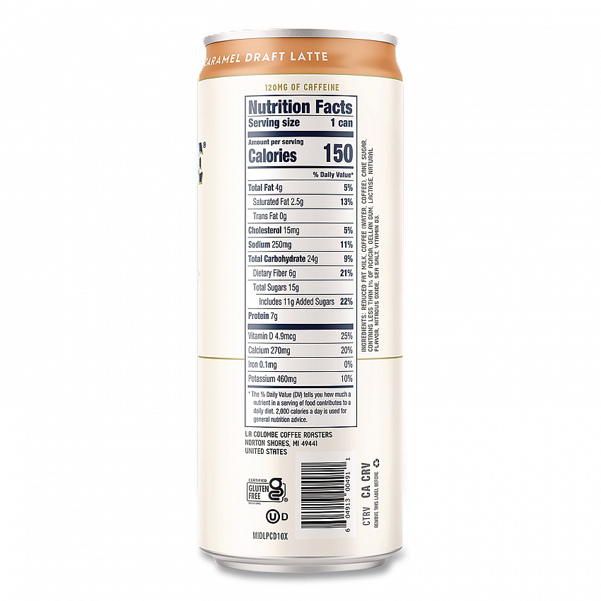 Draft Latte Cold Brew, Caramel Latte, 11 oz Can, 12/Carton (LCT00499)