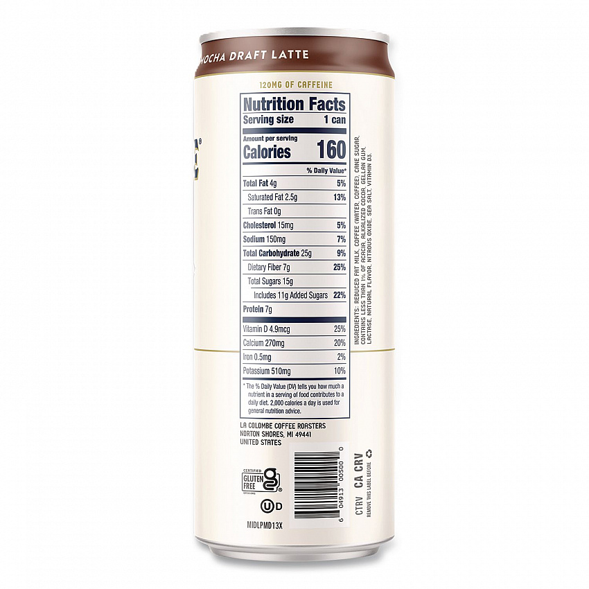 Draft Latte Cold Brew, Mocha Latte, 11 oz Can, 12/Carton (LCT00500)