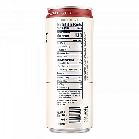 Draft Latte Cold Brew, Triple Shot Espresso Latte, 11 oz Can, 12/Carton (LCT00501)
