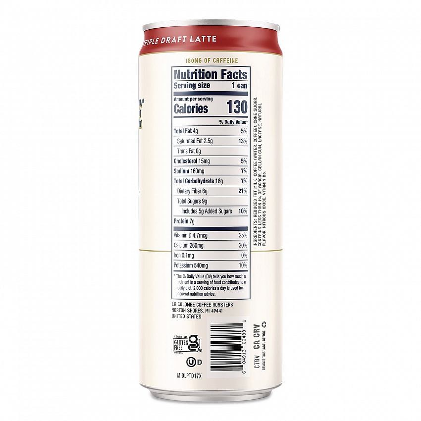Draft Latte Cold Brew, Triple Shot Espresso Latte, 11 oz Can, 12/Carton (LCT00501)