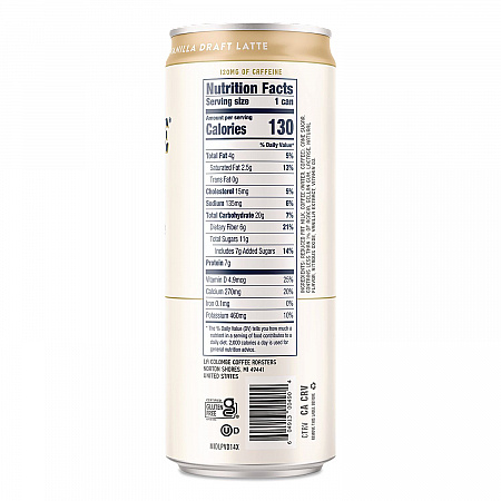 Draft Latte Cold Brew, Vanilla Latte, 11 oz Can, 12/Carton (LCT30502)