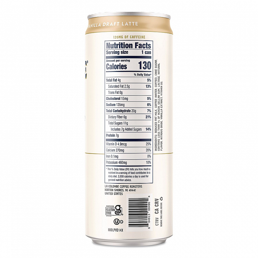 Draft Latte Cold Brew, Vanilla Latte, 11 oz Can, 12/Carton (LCT30502)