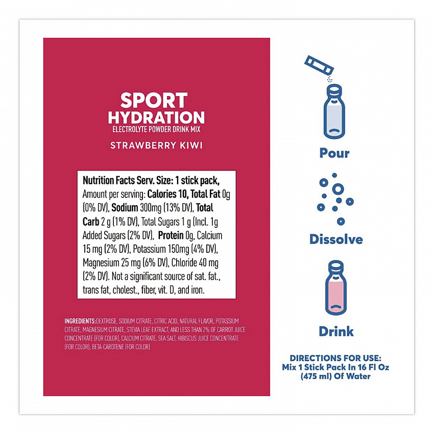 Sport Hydration Electrolyte Powder Drink Mix, Strawberry Kiwi, 0.19 oz Stick, 10/Box (02394)