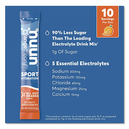 Sport Hydration Electrolyte Powder Drink Mix, All Out Orange, 0.18 oz Stick, 10/Box (02403)