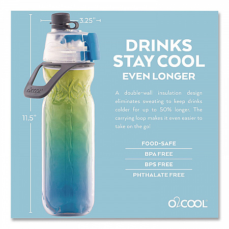 Elite Mist 'N Sip Plastic Double-Wall Insulated Water Bottle, 20 oz, Ombre Blue (HMLDP07OMB)