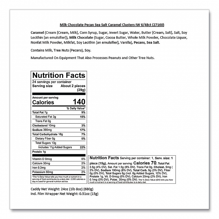Small Batch Wonders Snack-Size Sea Salt Caramel Pecan Cluster, 48 Pieces, 24 oz Box (MRY27160)