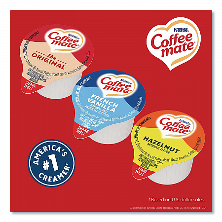 Liquid Coffee Creamer, Assorted Flavors, 0.38 oz Mini Cups, 150/Carton (46193CT)