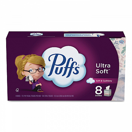 Ultra Soft Facial Tissue, 2-Ply, White, 72 Sheets/Box, 8 Boxes/Pack (61971)