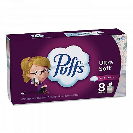 Ultra Soft Facial Tissue, 2-Ply, White, 72 Sheets/Box, 8 Boxes/Pack (61971)