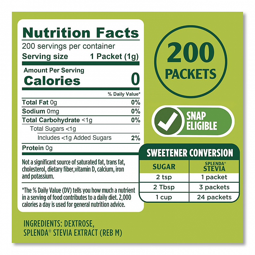 Stevia Sweetener Packet, 0.04 oz, 200/Box (HFP00612)