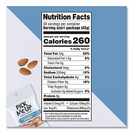Roasted and Salted Almonds, 1.5 oz Pouch, 36/Box (PM62980)