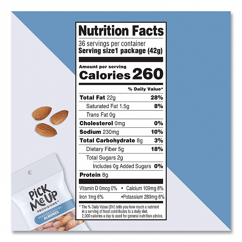 Roasted and Salted Almonds, 1.5 oz Pouch, 36/Box (PM62980)