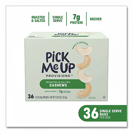 Roasted and Salted Cashews, 1.5 oz Pouch, 36/Box (PM62981)