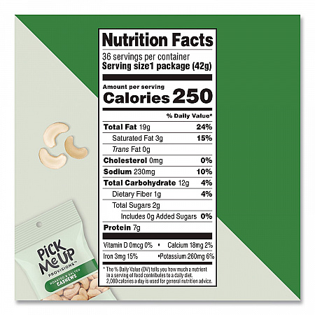 Roasted and Salted Cashews, 1.5 oz Pouch, 36/Box (PM62981)