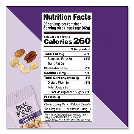 Roasted and Salted Mixed Nuts, 1.5 oz Pouch, 36/Box (PM62982)