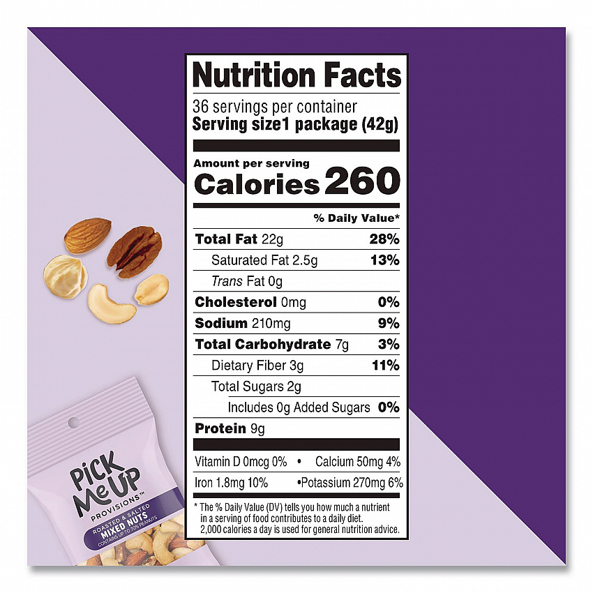 Roasted and Salted Mixed Nuts, 1.5 oz Pouch, 36/Box (PM62982)