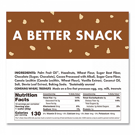 Wafers, Chocolate Hazelnut, 0.78 oz Packet, 16/Box (RVW70519)