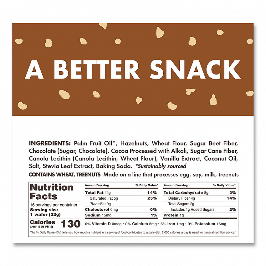 Wafers, Chocolate Hazelnut, 0.78 oz Packet, 16/Box (RVW70519)