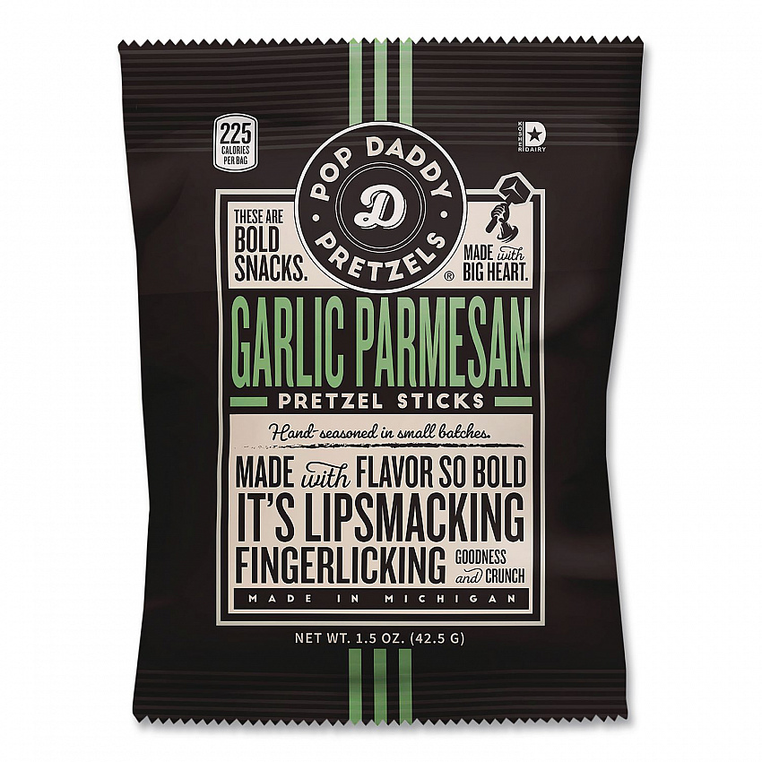 Pretzel Sticks Variety Pack, 12 Each: Cinnamon Sugar; Dill Pickle; Garlic Parmesan; Yellow Mustard, 1.5 oz Bag, 48/Carton (OPD38153)