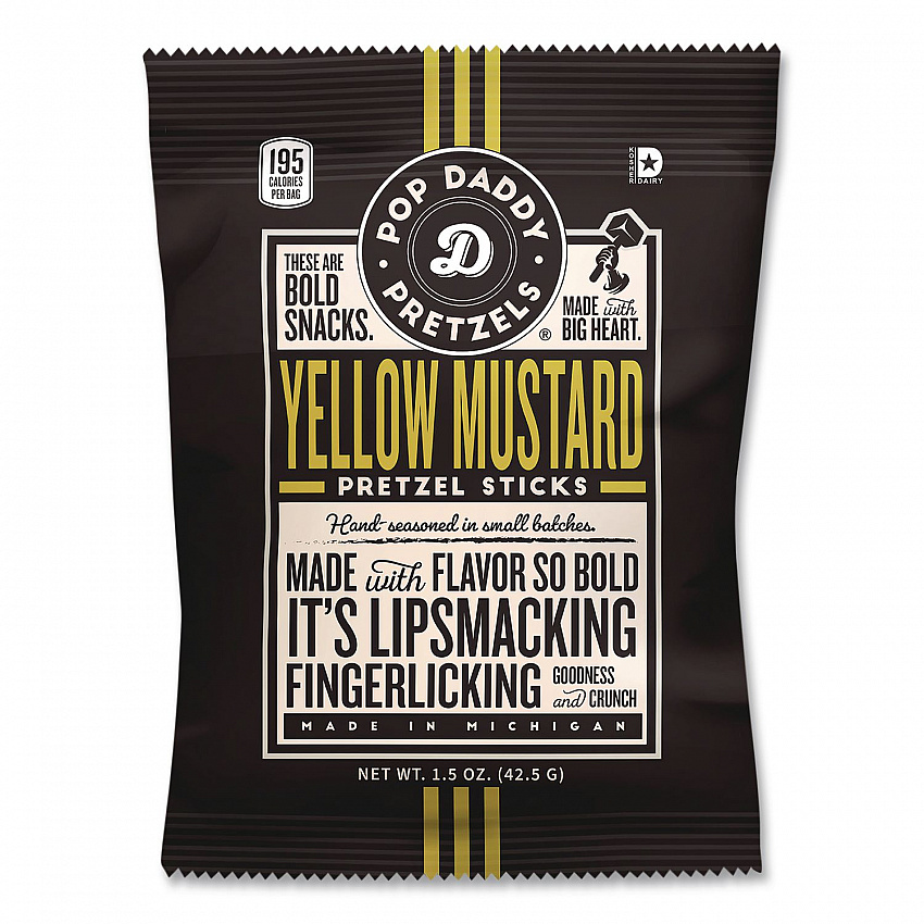 Pretzel Sticks Variety Pack, 12 Each: Cinnamon Sugar; Dill Pickle; Garlic Parmesan; Yellow Mustard, 1.5 oz Bag, 48/Carton (OPD38153)