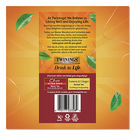 Tea Bags, Chai Black Tea, 0.07 oz Tea Bag, 50/Box (TNA55503)