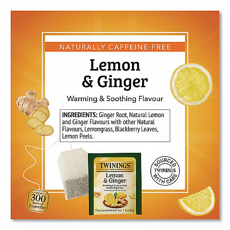 Tea Bags, Lemon and Ginger, 1.32 oz Tea Bag, 25 Tea Bags/Box (85145)