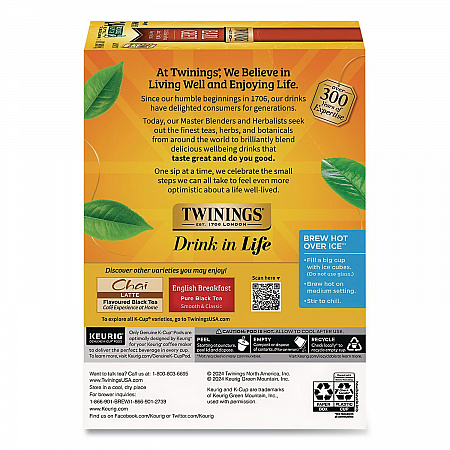 Tea K-Cups, Earl Grey, 0.11 oz K-Cups, 24/Box (85783)