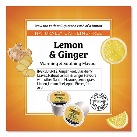Tea K-Cups, Lemon Ginger, 0.11 oz K-Cups, 24/Box (89556)
