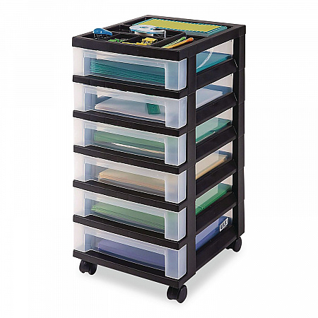 Six-Drawer Durable Storage Cart, Plastic, 15 lb Capacity, 12.13 x 14.38 x 26.38, Clear/Black (270013116862)