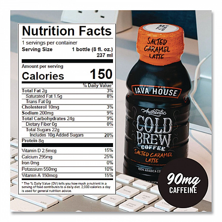 Cold Brew Coffee, Salted Caramel Latte, 8 oz Bottle, 12/Carton (HFP01804)