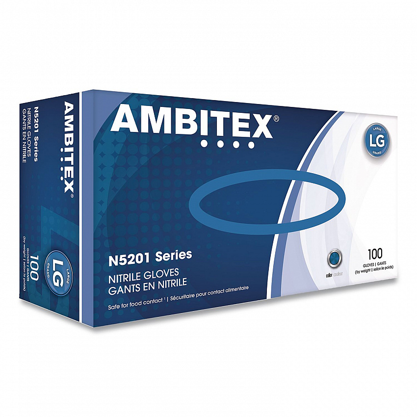 N5201 Series Powder-Free Nitrile Gloves, Large, 9" Long, Blue, 100/Box, 10 Boxes/Carton (NLG5201CT)