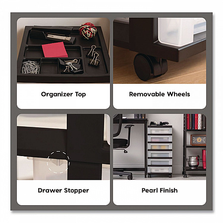 Six-Drawer Durable Storage Cart, Plastic, 15 lb Capacity, 12.13 x 14.38 x 26.38, Clear/Black (270013116862)