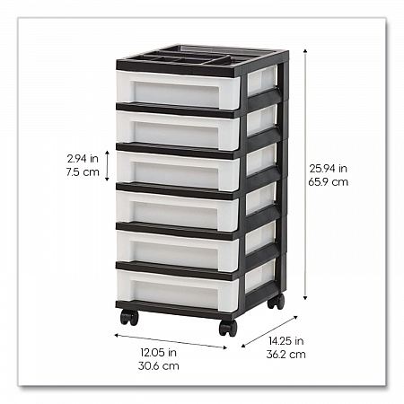 Six-Drawer Durable Storage Cart, Plastic, 15 lb Capacity, 12.13 x 14.38 x 26.38, Clear/Black (270013116862)
