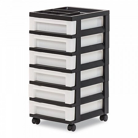 Six-Drawer Durable Storage Cart, Plastic, 15 lb Capacity, 12.13 x 14.38 x 26.38, Clear/Black (270013116862)